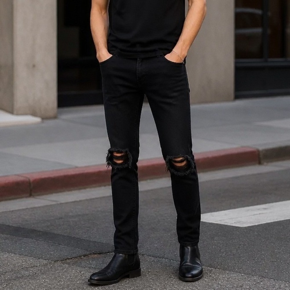 Rag & Bone Fit 1 Skinny Jeans Mens 30 Black Distressed Ripped Knee Streetwear